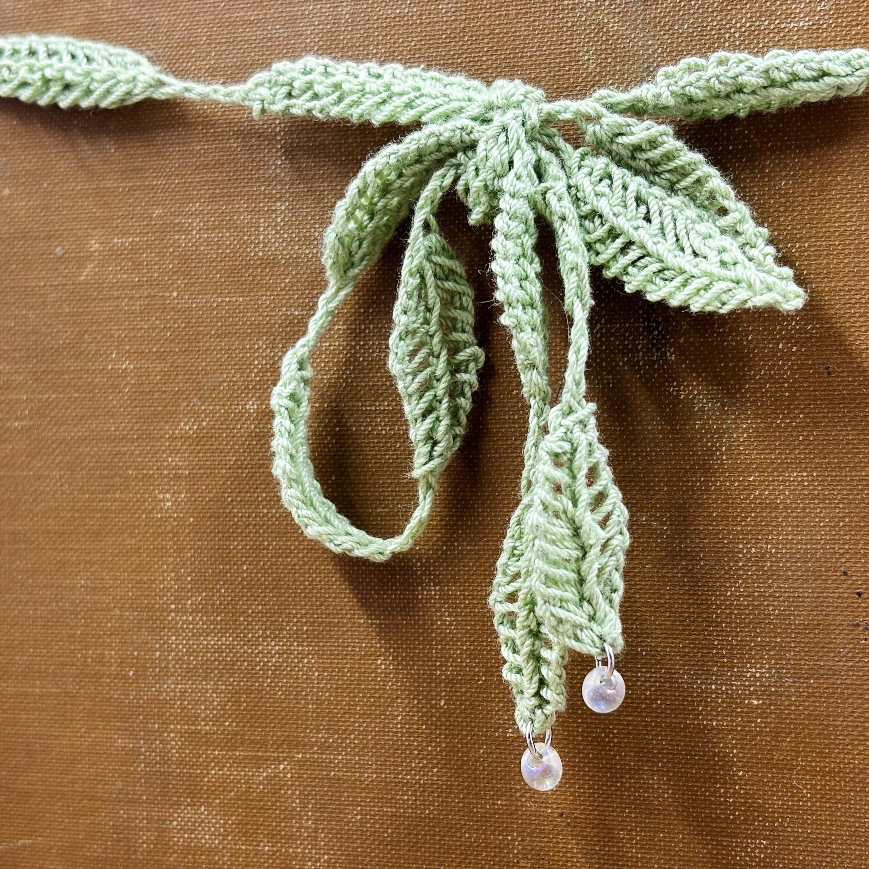 Elven Leave Necklace with Glass Dewdrops