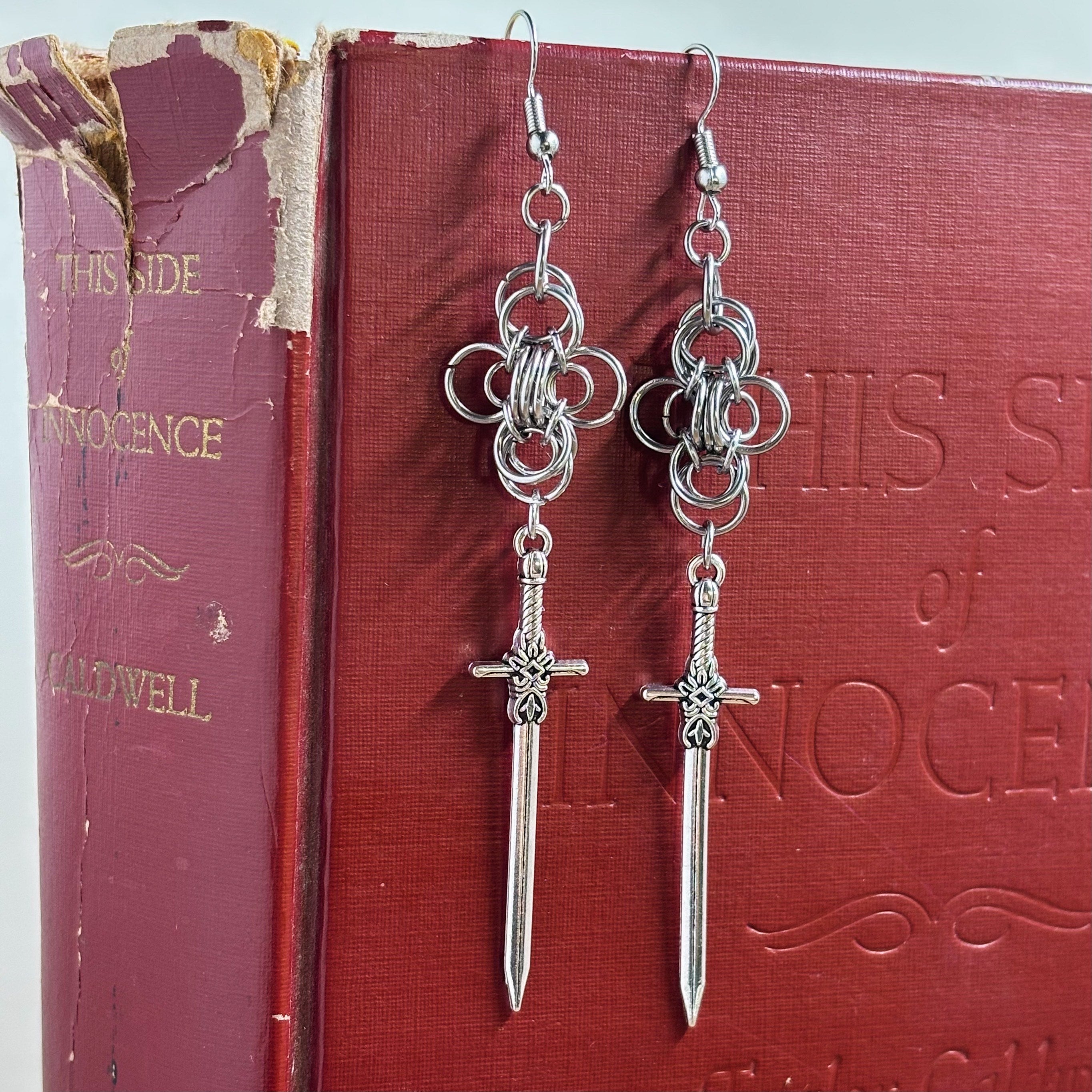 Warrior's Grace - Chainmail & Sword Earrings